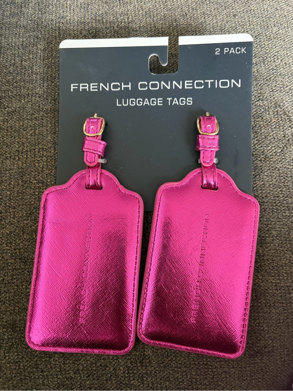 French Connection Metallic Pink Luggage ID Tag Duo